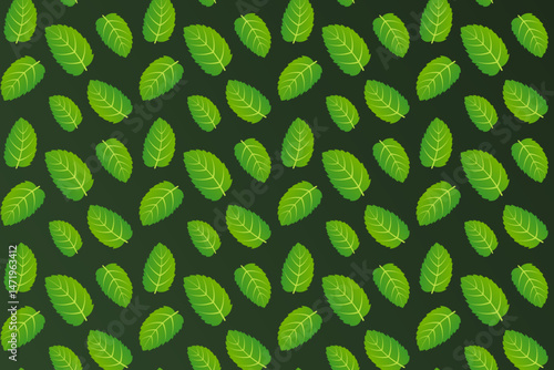 Seamless repeating pattern of mint leaves on a dark background. Vector illustration.