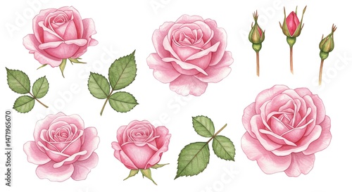 Pink roses floral botanical art design element