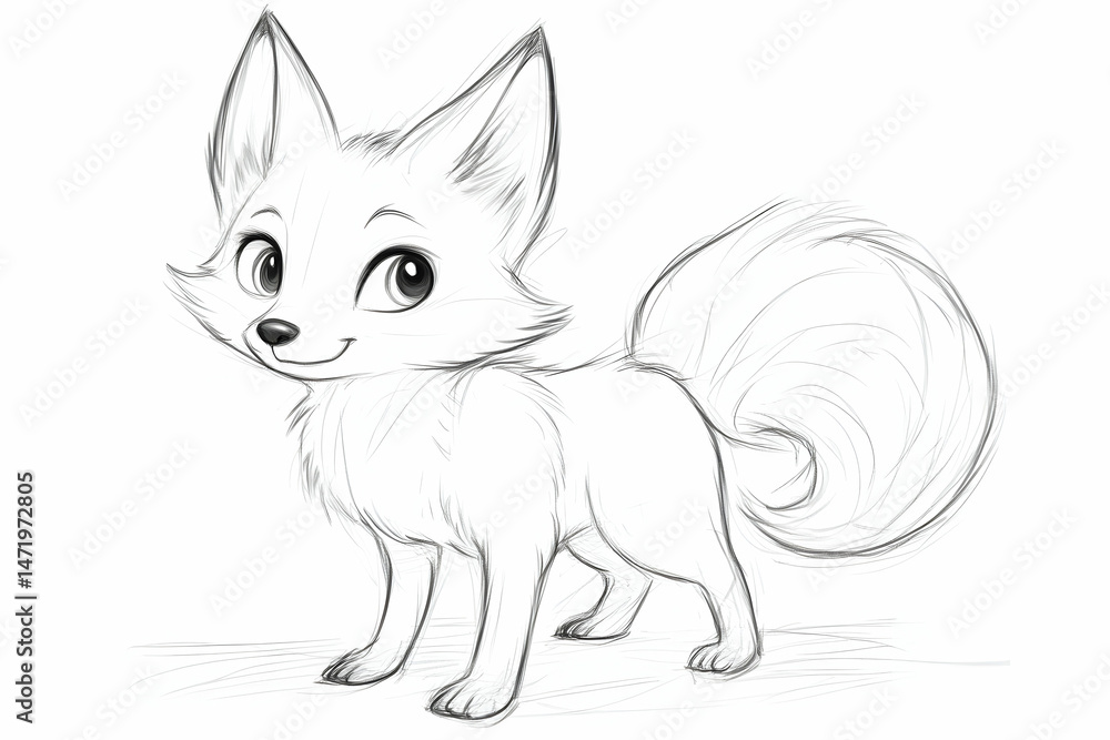 Fototapeta premium Cute Cartoon Fox Character Sketch in Playful Pose for Illustrations