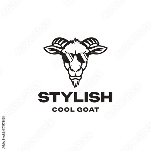 Stylized Goat Illustration with Sunglasses Logo Design Vector