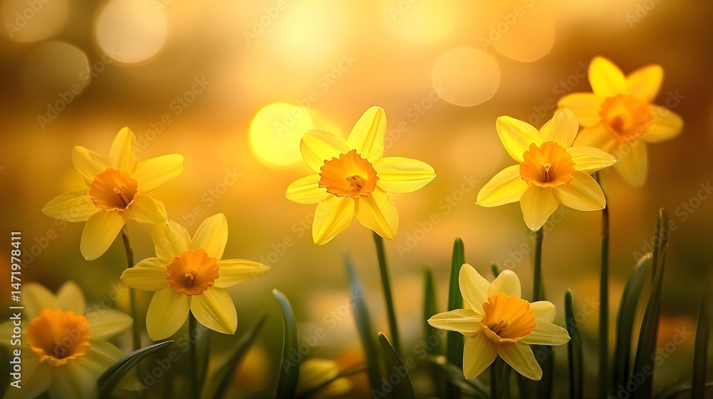 Beautiful Yellow Daffodils in Sunset Glow Beautiful Yellow Daffodils in Sunset Glow