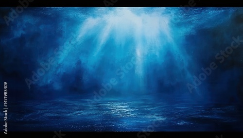 Ethereal Blue Light Rays Shining Through Deep Sea Water Abstract Background with Reflections Creates a Mystical and Dreamy Atmosphere Under Water