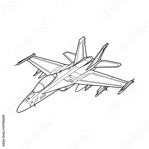 Fighter jet outline vector illustration