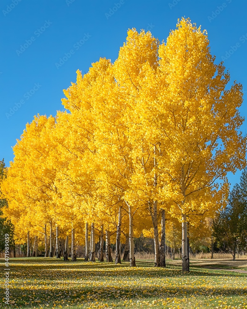 Naklejka premium Golden autumn leaves in park with trees