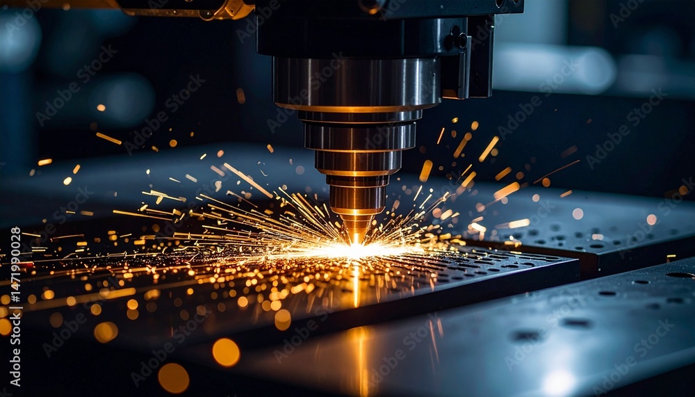 A scene where a CNC machine cuts metal at high speed A scene where a CNC machine cuts metal at high speed