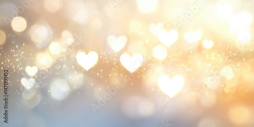Golden Bokeh Heart Background with Sparkling Light Effects for Romantic Valentine's Day Celebration or Wedding Design and Abstract Holiday Wallpaper in Soft Festive Style