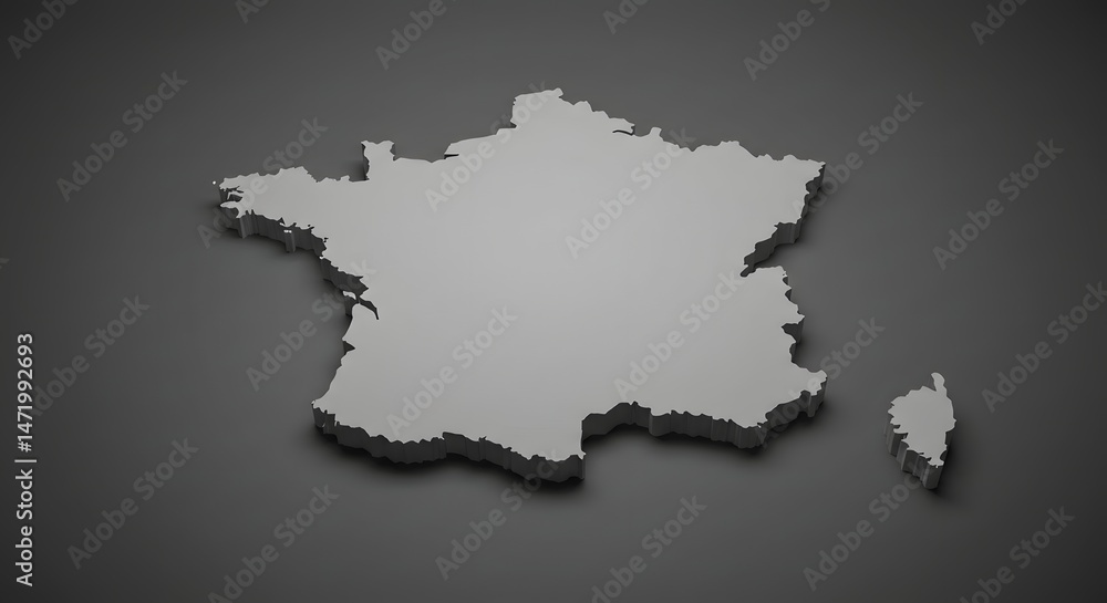 Obraz premium France Map Silhouette Gray Isometric Projection
