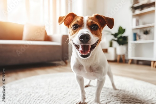 Wallpaper Mural Happy Jack Russell Terrier in Cozy Modern Living Room Torontodigital.ca