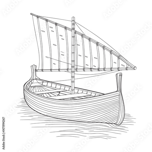 Viking ship outline vector illustration