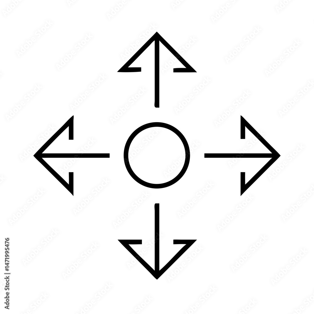Arrows pointing in all directions from center in outlined icon style Arrows pointing in all directions from center in outlined icon style