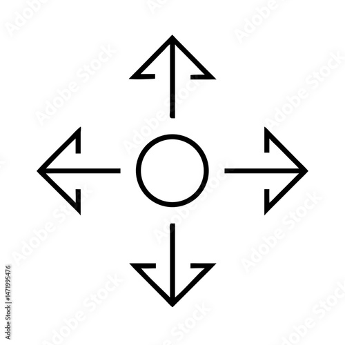 Arrows pointing in all directions from center in outlined icon style
