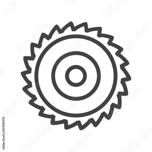 Circular saw blade icon in flat outline industrial style