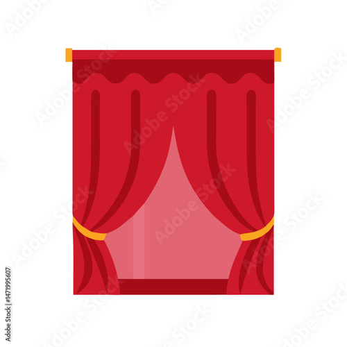 Red theater curtain icon in flat stage performance style