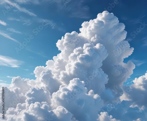 Fluffy white cumulus cloud floats serenely against vibrant azure sky , shadow, peaceful, horizon