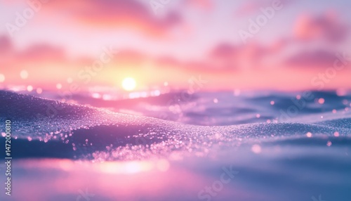 Tranquil Ocean Surface at Sunset with Pink and Blue Sky Water Shimmers under a Soft Glowing Light Creating a Dreamy and Calming Atmosphere Perfect for Backgrounds and Wallpapers
