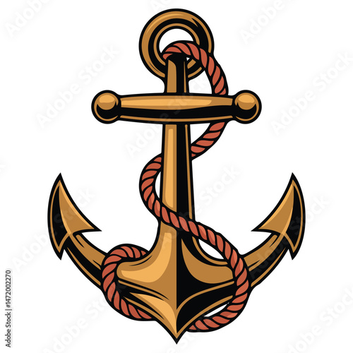 Gold anchor nautical symbol isolated vector illustration on white background