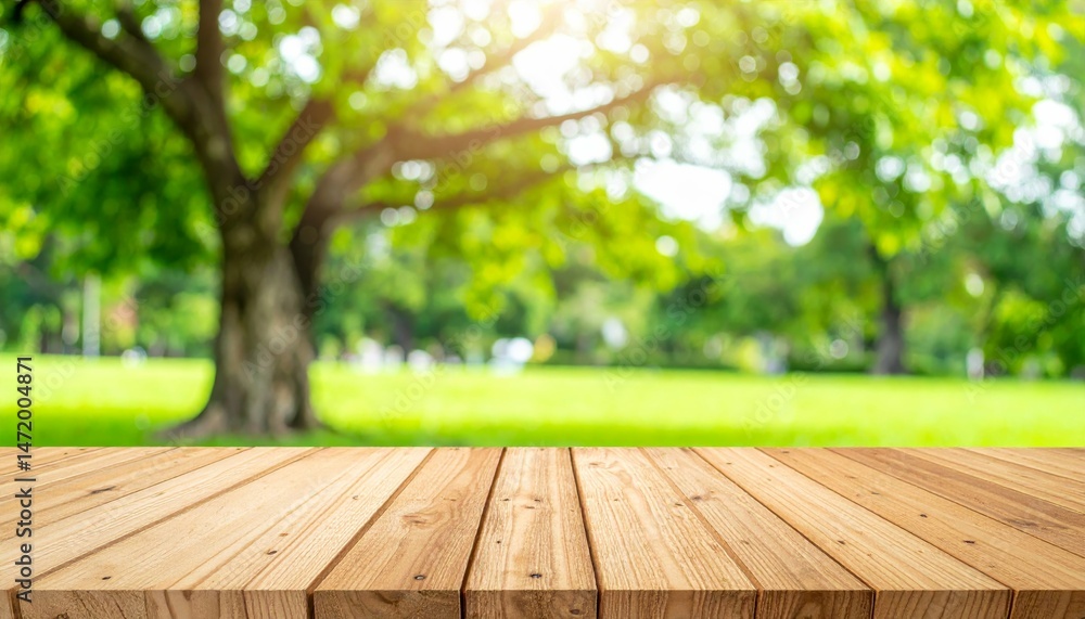 Pristine Wooden Table Surrounded by Nature, Bathed in Soft Glowing Light, Perfect for Outdoor Dining and Gatherings Pristine Wooden Table Surrounded by Nature, Bathed in Soft Glowing Light, Perfect for Outdoor Dining and Gatherings