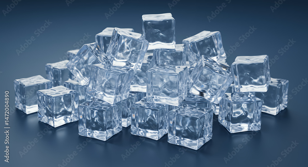 Obraz premium Ice Cubes Galore: Cool, Refreshing, and Crystal Clear Perfection! Stacked Ice for Drinks & Chilling.