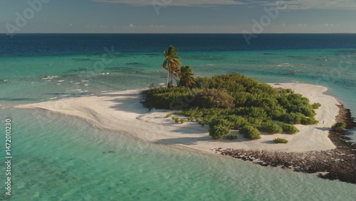 Fotografie Breathtaking aerial view capturing a secluded tropical island with lush vegetati