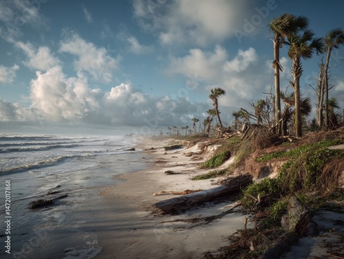 Coastal devastation after a severe storm.