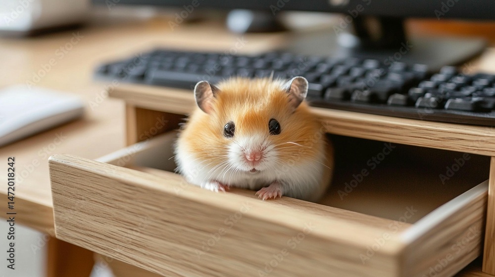 Fototapeta premium Cute Hamster in Wooden Drawer