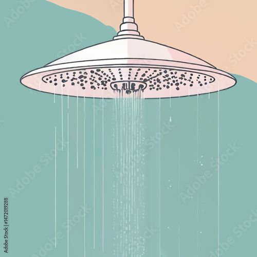 cartoon showerhead with waterdrops vector illustration