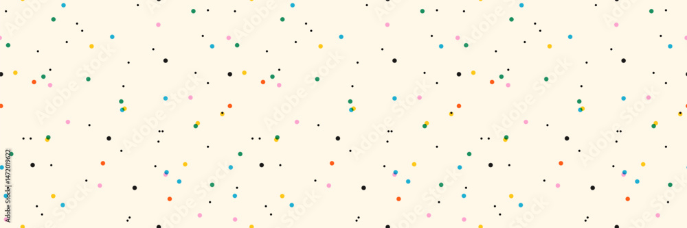 Dotted simple sprinkle seamless pattern. Bright color confetti on white background. Vector Illustration for holiday, party, birthday, invitation Dotted simple sprinkle seamless pattern. Bright color confetti on white background. Vector Illustration for holiday, party, birthday, invitation