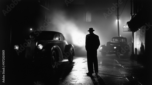 Mysterious Noir Silhouette in Vintage Urban Scene