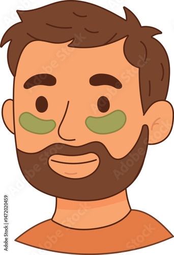 Bearded man wearing under eye patches for skincare treatment