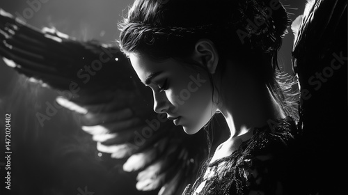 Mystical Angelic Black and White Portrait