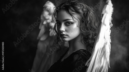 Mystical Angelic Beauty in Black and White