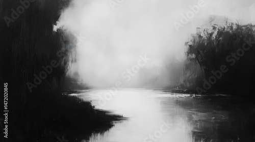 Mystical Black and White River Scene