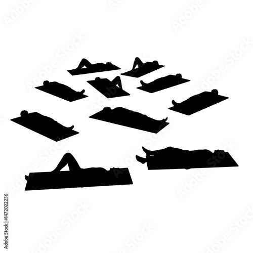 Group Relaxation Yoga Mats Silhouette Vector
