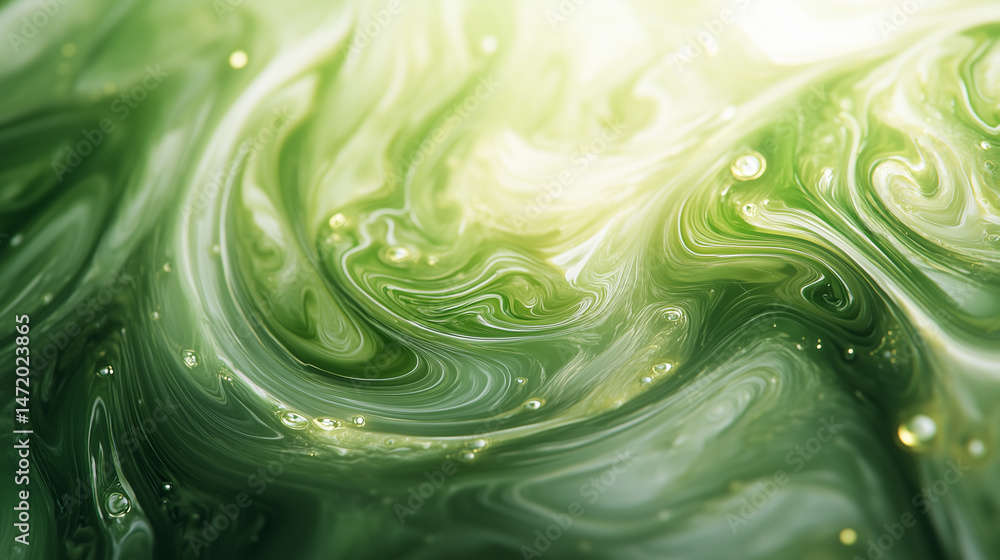 Macro shot of polished green marble with swirling patterns.