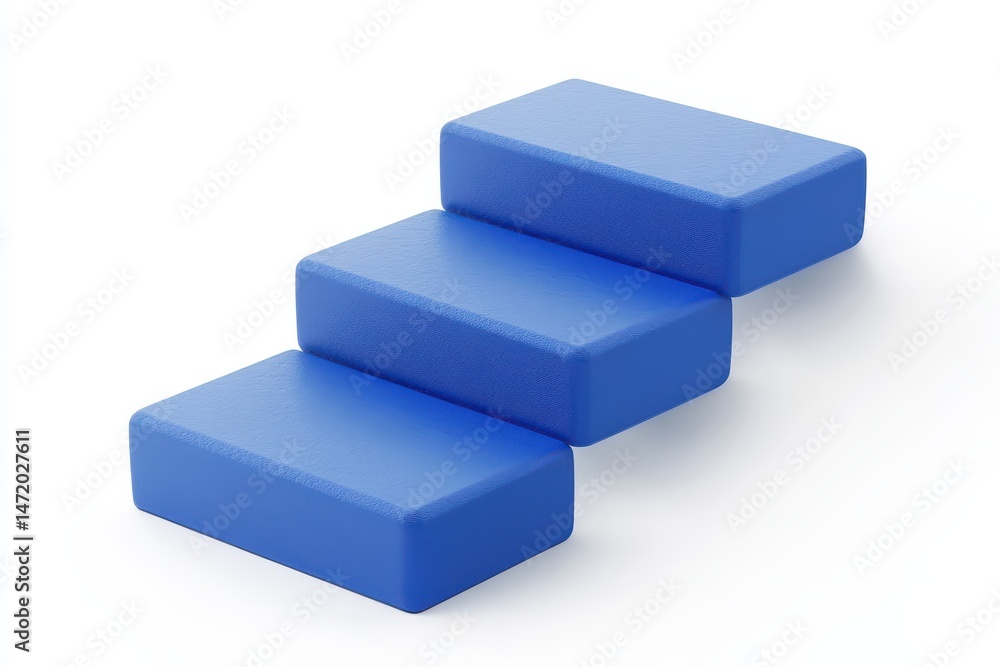 Obraz premium Three-step blue rectangular staircase, isolated