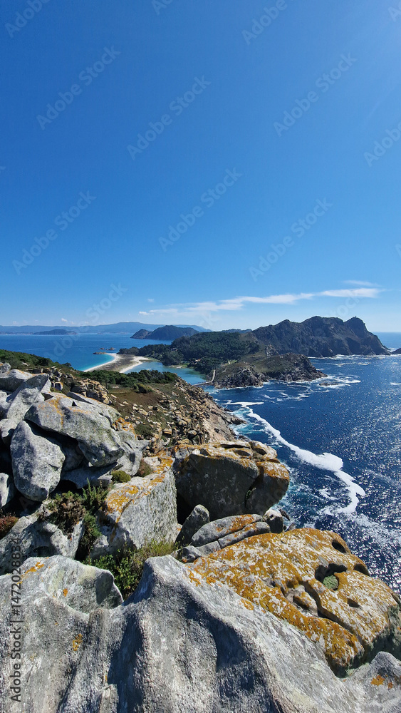 beautiful landscape view of the cies islands from the top of its mountains and its crystalline beaches beautiful landscape view of the cies islands from the top of its mountains and its crystalline beaches