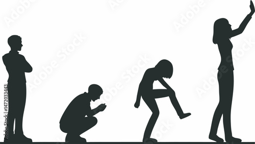 Group of people in different positions silhouette vector illustration for websites