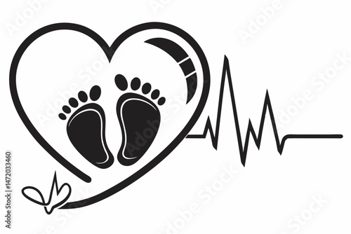 Baby footprints heartbeat symbol new life celebration vector illustration design