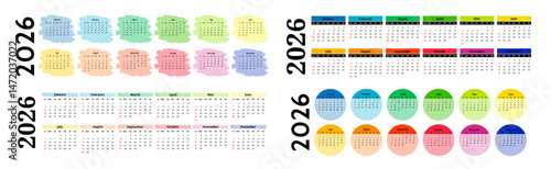 Set of calendars for 2026 isolated on a white background