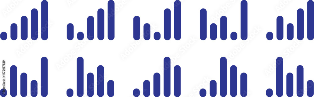Obraz premium Growing bar graph icon. Vector growing Diagram. Set of growing bar graph icon in black on a white background. Growth data graph bar.