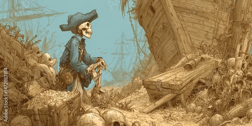 Wallpaper Mural A solitary skeleton pirate amidst shipwrecks. Torontodigital.ca