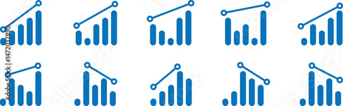 Growing bar graph icon. Vector growing Diagram. Set of growing bar graph icon in black on a white background. Growth data graph bar.