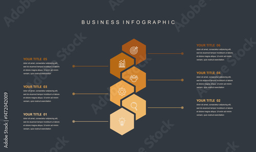 infographic elements template, business concept with 6 steps, workflow layout, icons, diagram, report, web design. Creative, vector, illustration.