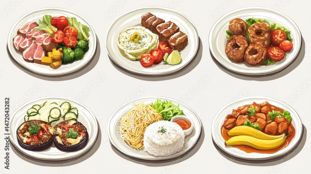 Various food dishes on plates Various food dishes on plates