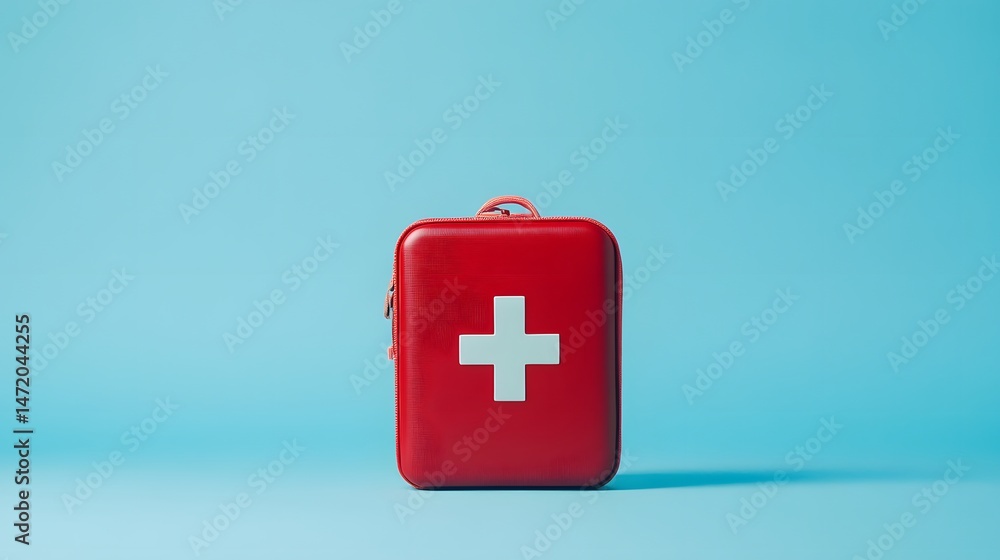 Fototapeta premium Minimalist Red First Aid Kit with White Cross