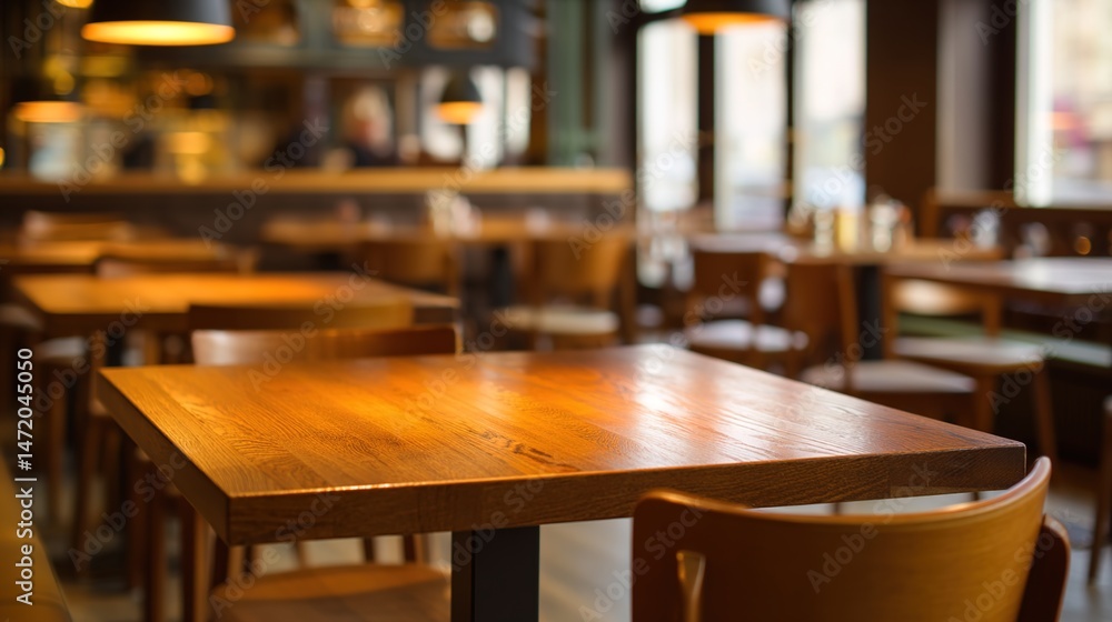 Elegant empty restaurant interior with polished wooden tables and chairs, showcasing potential dining space for business expansion or grand opening concept.
Elegant empty restaurant interior with polished wooden tables and chairs, showcasing potential dining space for business expansion or grand opening concept.