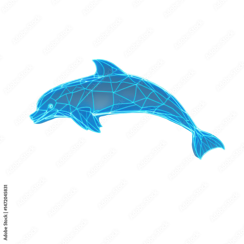 Fototapeta premium Glowing blue dolphin with geometric lines and shapes creating futuristic and dynamic marine animal illustration
