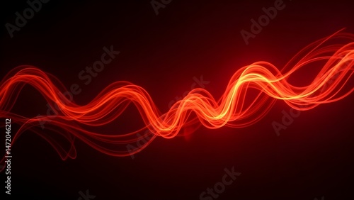 Dynamic red light trails swirl and flow gracefully across a deep black background, creating an energetic and mesmerizing visual effect perfect for artistic expressions.