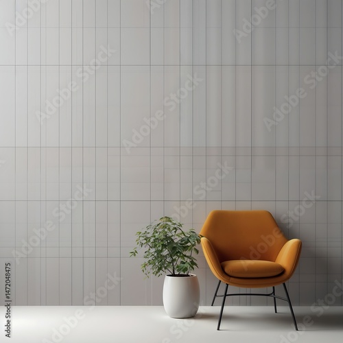 Modern interior design showcases a comfortable living room with a yellow armchair, contemporary furniture, and a stylish floor