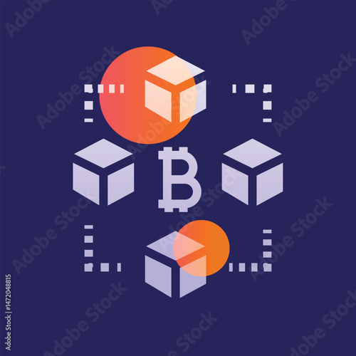 Blockchain system glassmorphism illustration.